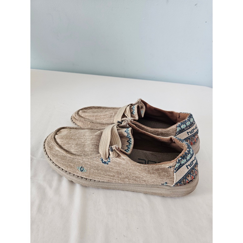 Boho Hey Dude Wendy Flora Loafers Womens 9 Beige Embroidered Canvas Slip On